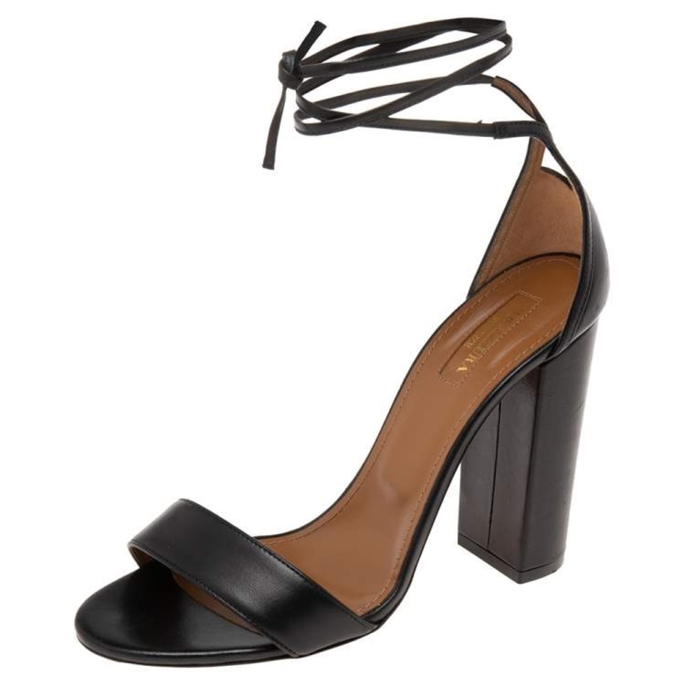 Aquazzura Black Leather Ankle Strap Heels